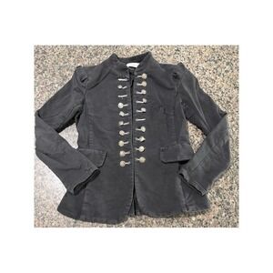 Voyelles Womens Military Blazer Jacket Black Silver Crest Button Hussar Small